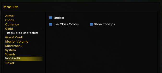 Thumbnail Tradeskills module (Showing your professions with quick access)