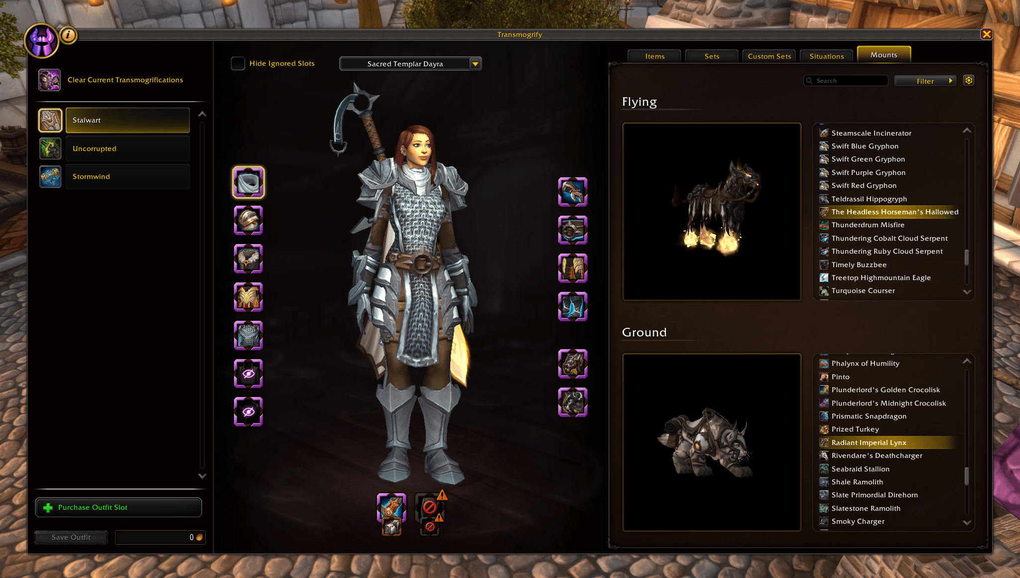 Select flying and ground mounts from the new mount tab.