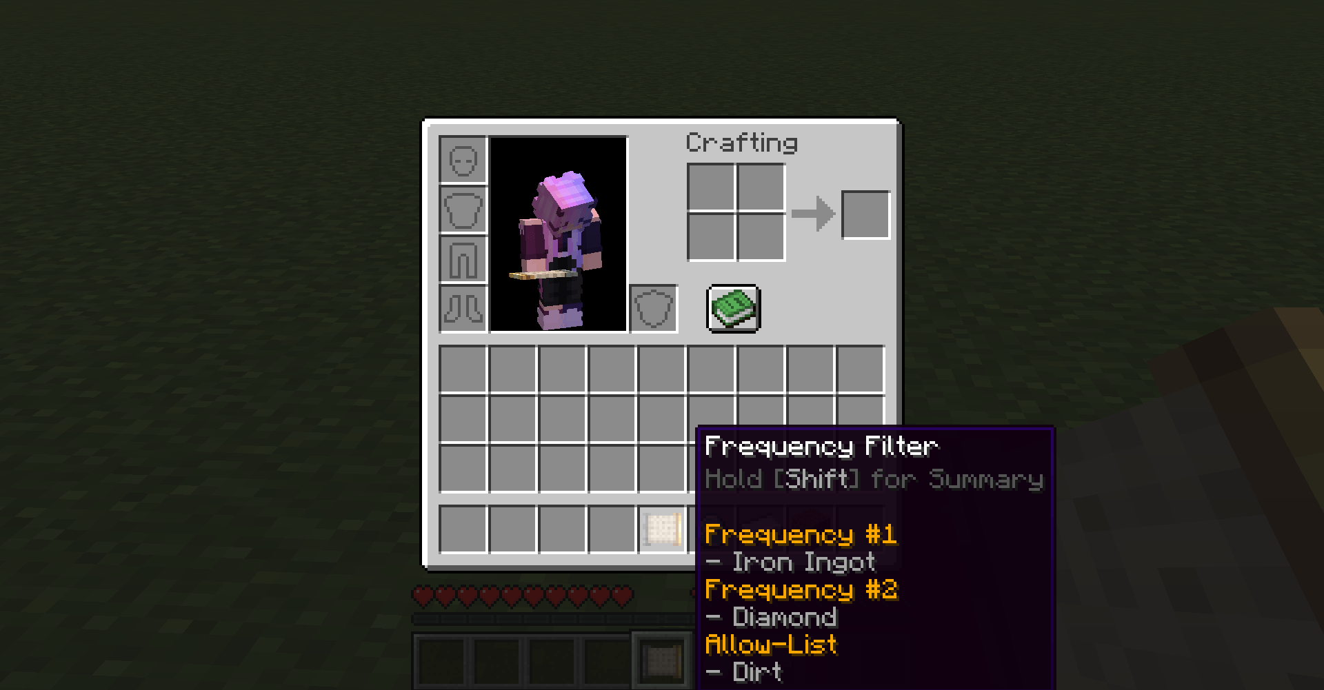 Hovering over a frequency filter in your inventory will reveal the settings that the frequency filter currently has set.