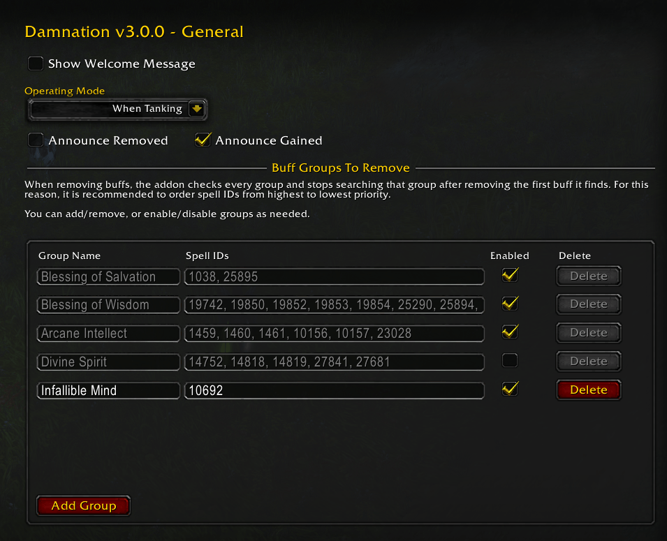 Damnation Interface Options
