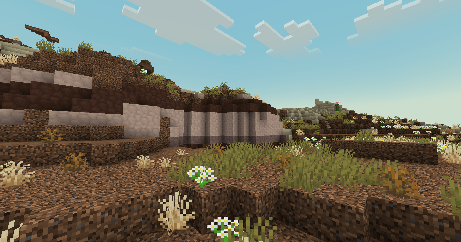 Here's the Terracotta's new look in Clifftree's Scrubland! (Dead Bushes from Sweeter Bushes, Azure Bluets from Freshly Floral)