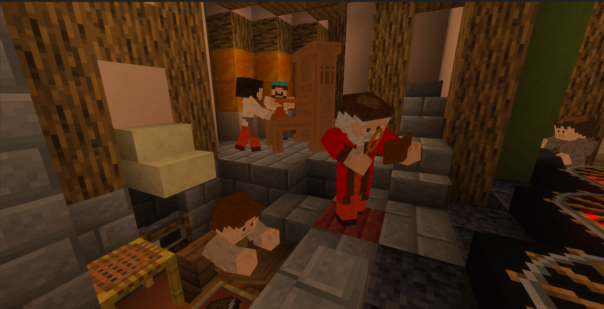 Gutenberg inspects his first printed Bible while workers operate a printing press. This is one of the audio-animatronics scenes from Spaceship Earth.