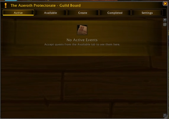 This is the Active events panel when there are no events that you have currently accepted.