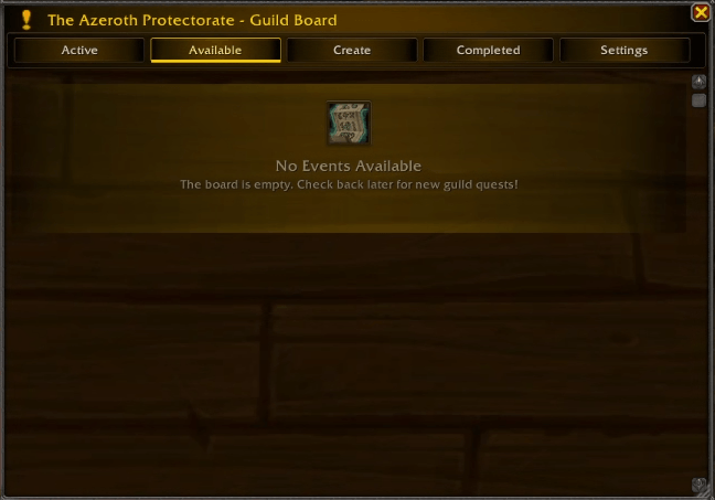 Shows the Available events screen when there is no current guild events created.