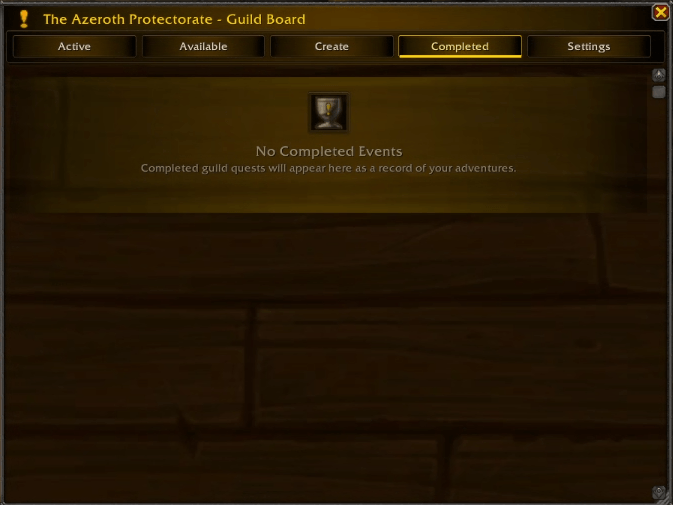 This screen will show the completed events, currently there are no completed events shown.