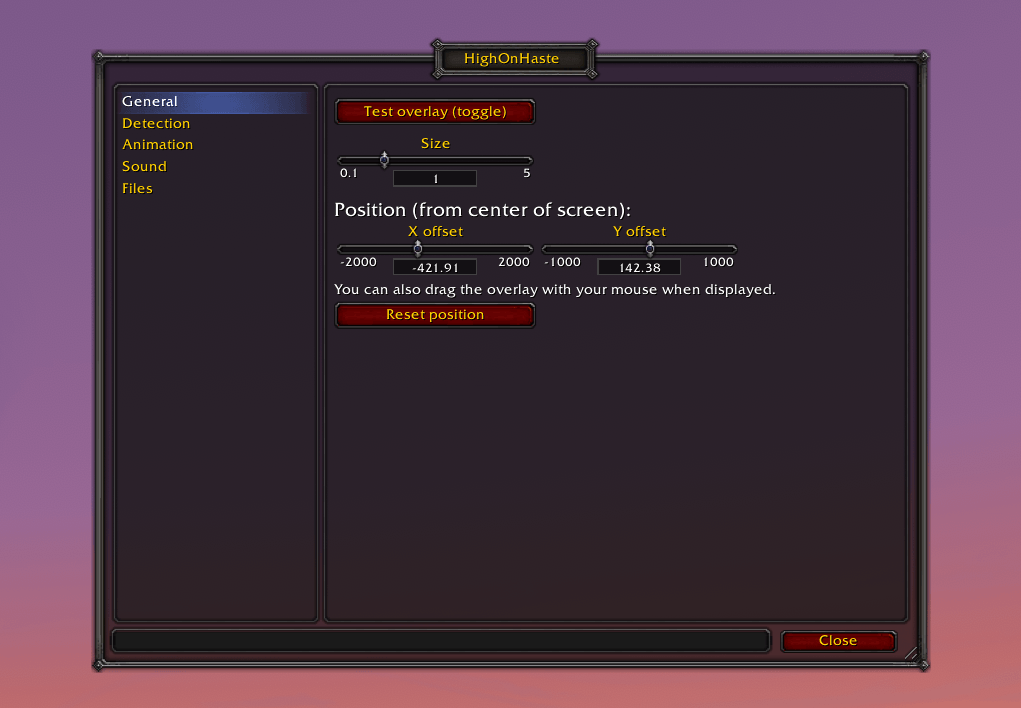 You can open the option menu by typing "/hoh options" in chat or via the WoW Addon settings (ESC -> Options -> Addons).