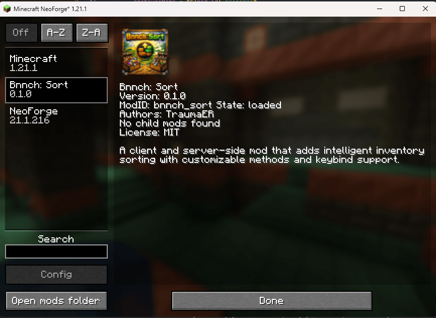 In-game mod page