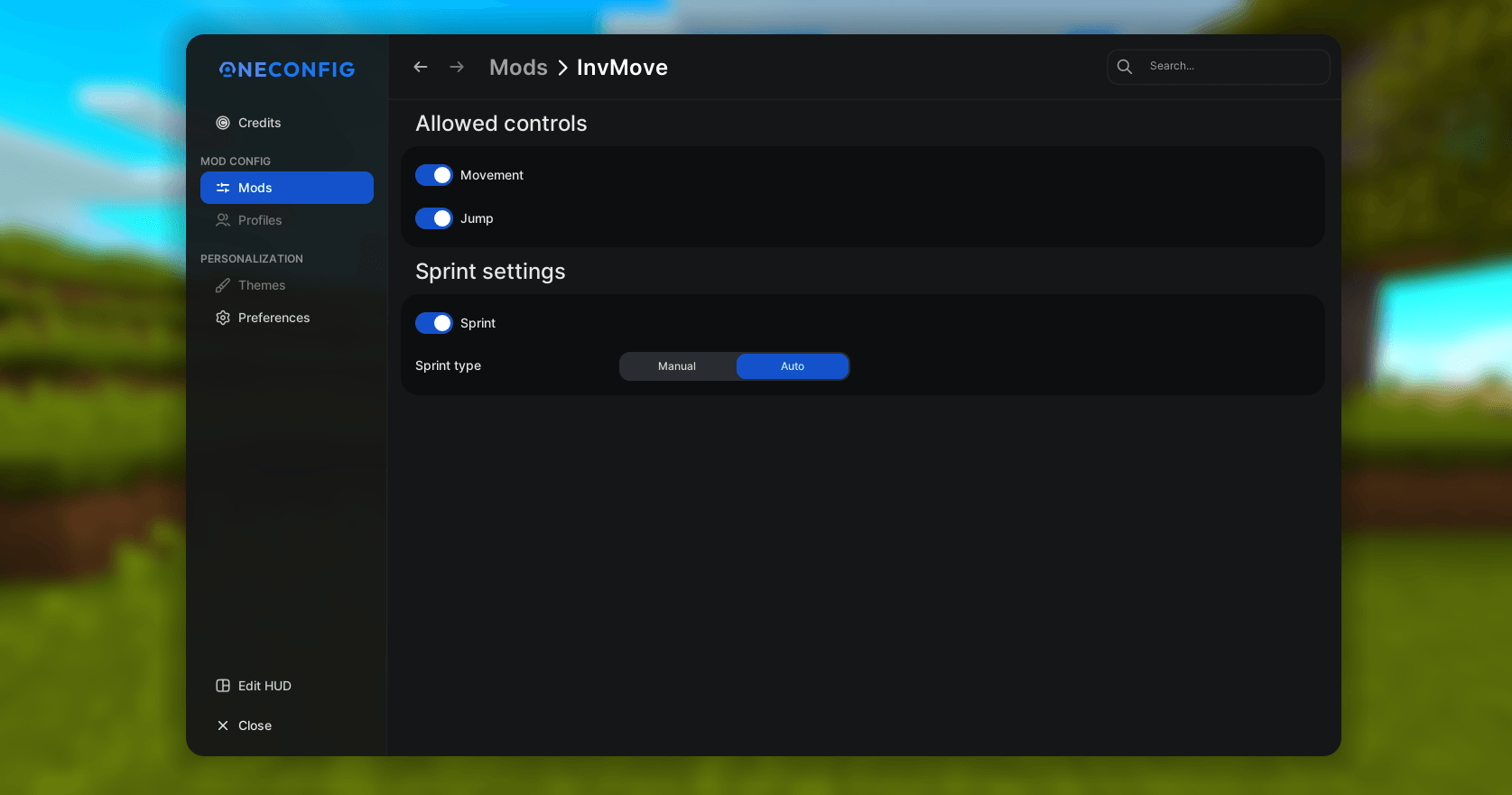 Mod's configuration pannel