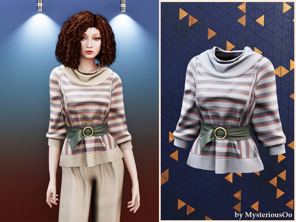 Sims 4 Mod Ripped Sweater Striped sweater with belt Nancy - The Sims 4 Create a Sim - CurseForge
