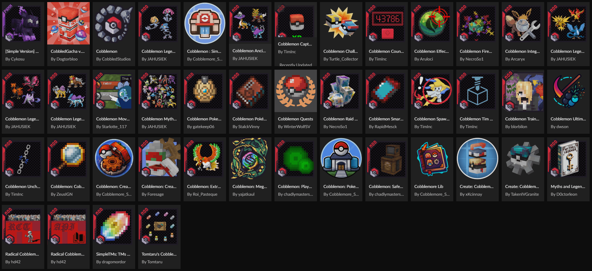 Thumbnail Currently Installed Cobblemon Mods (future list may vary)