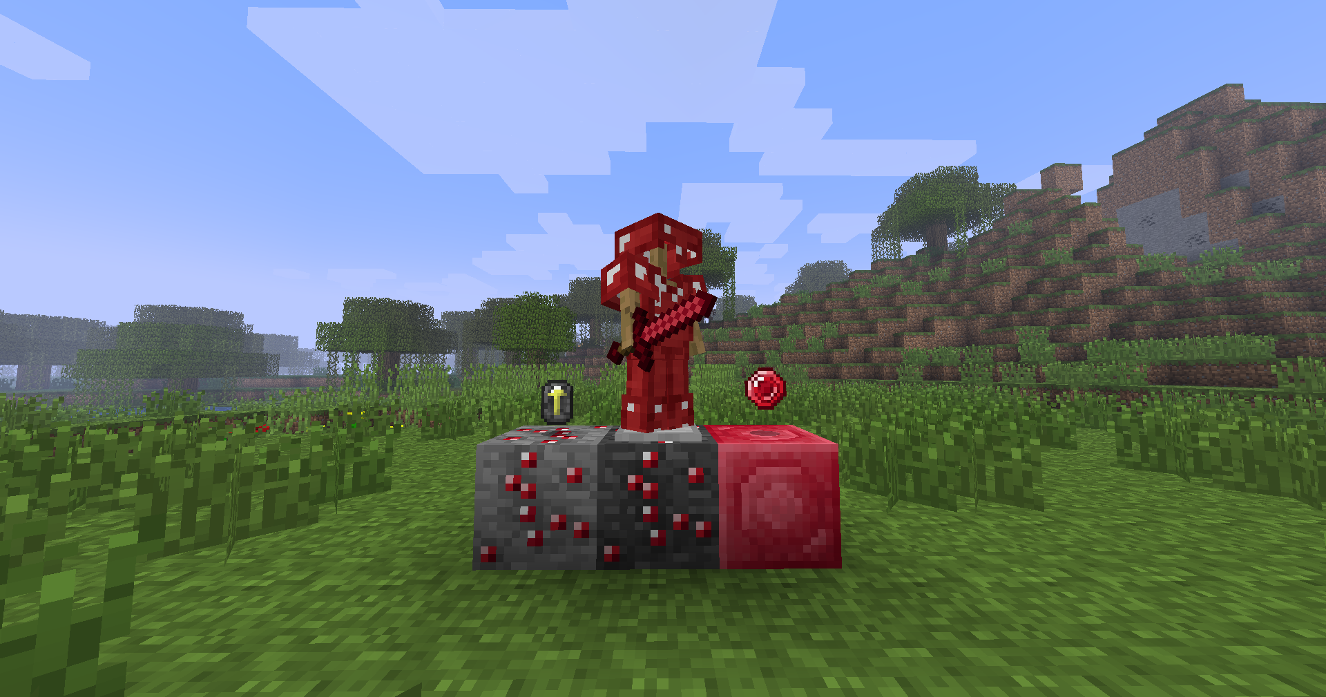 Thumbnail A showcase of new ruby blocks, tools, and armor textures added by the mod. Use with "Golden Days" resource pack for best compatibility.