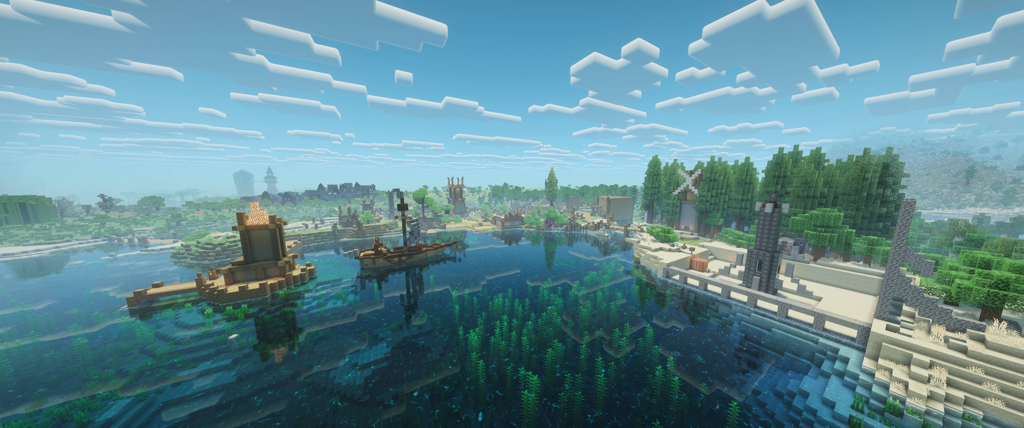 A screenshot from a server my friend and I made using this modpack before it was released on CurseForge. This was taken on v0.2.1r, but the world uses old world-gen mods that are no longer part of the modpack though I still found a way to make it work.