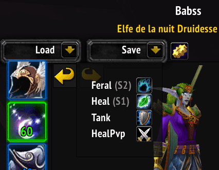 Thumbnail Dropdown menus in char window to save or load set