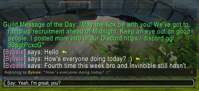 It works with all chat modes - say, whisper, guild, etc.