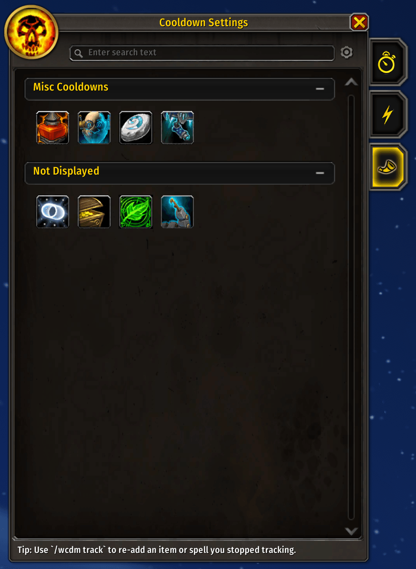 Viewing the new Misc tab in the Cooldown Settings panel