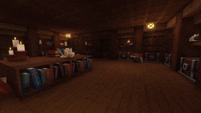 Shows off a secret base in a library, activated via a button