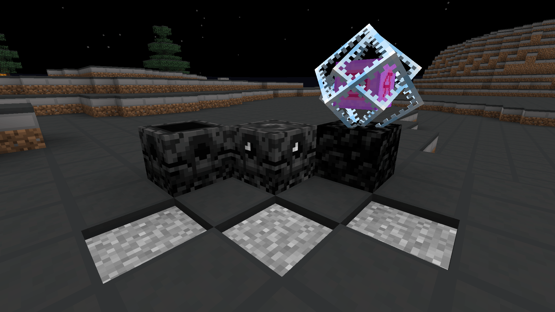 Dark snow, dark sides of snowy grass, white instead of purple anchors, and purple hue removed from obsidian.