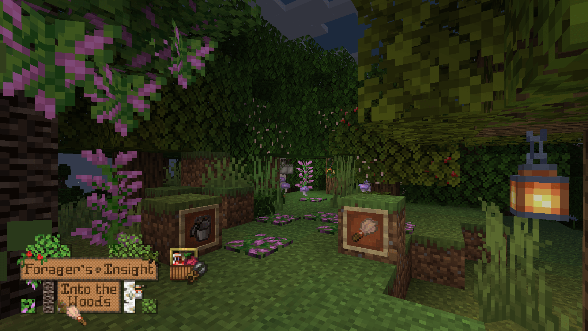 Into the Woods: Part 1 update that showcases new Lilac content as well as Suspicious Leaf Litter, a new brushable block!