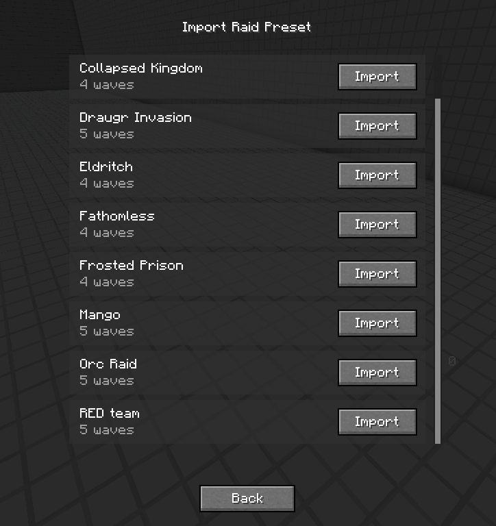 Raid Preset Import Screen
