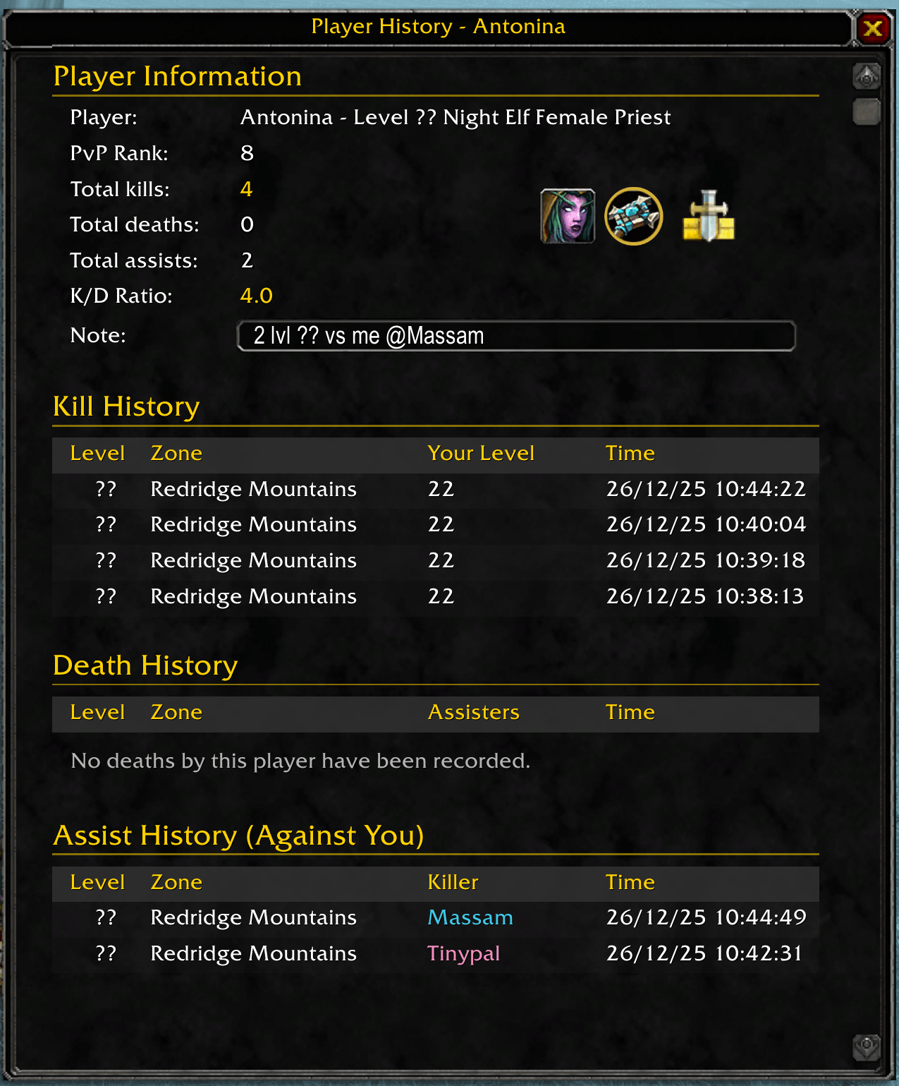 Thumbnail Detailed history for players
