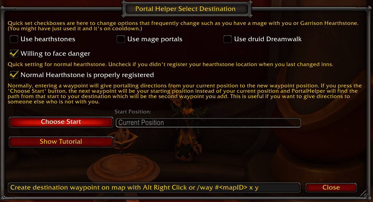 Thumbnail PortalHelper lets you find portalling directions from where you are or you can choose to get directions from a different starting place if you want to help a friend.