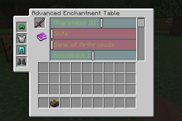 The inside of the gui with armor rendering, live updates, and inventory visibility