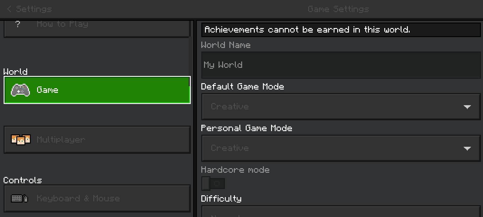 Settings section