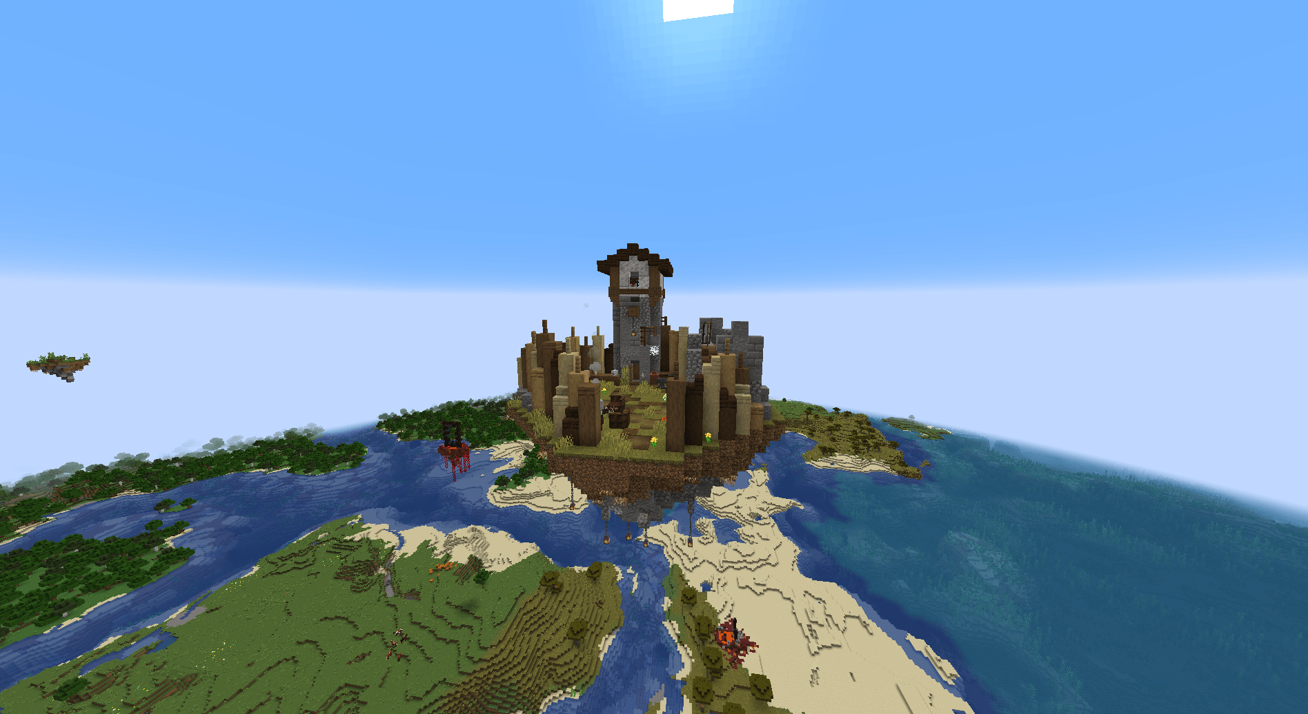 Some powerful pillager decided to build floating pillager islands. Wonder how that works for them ...