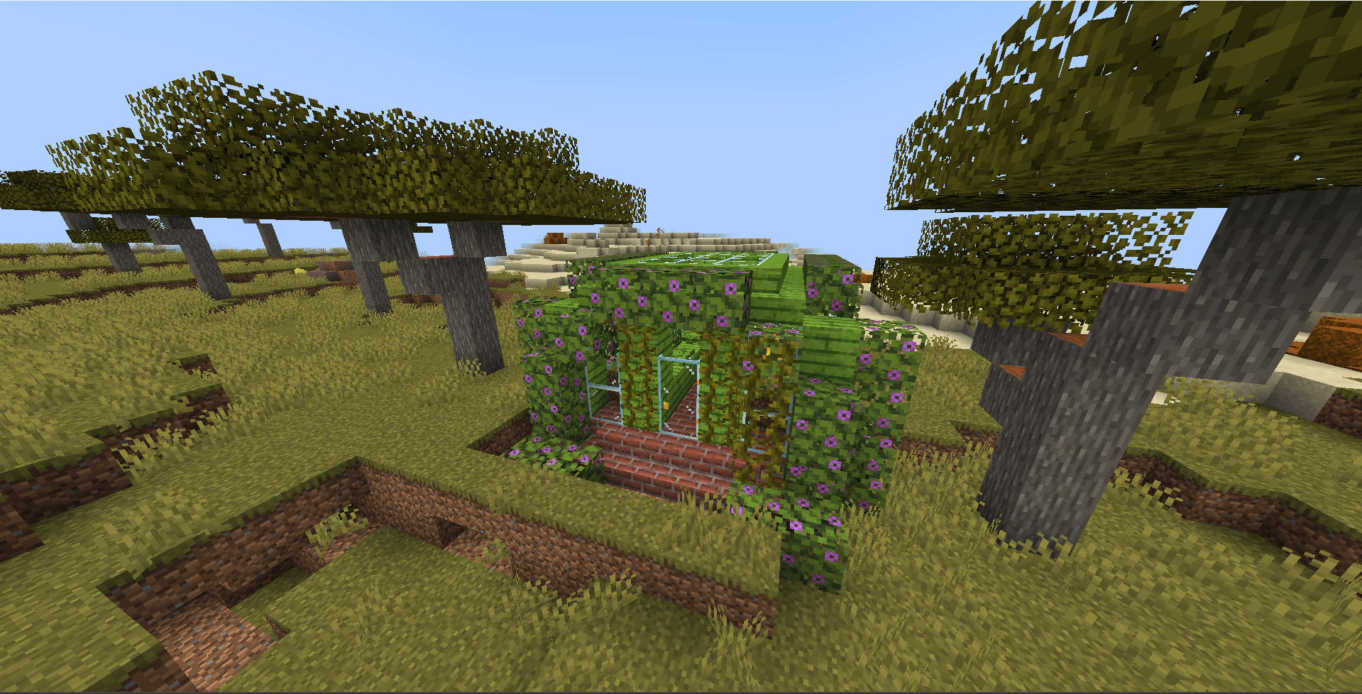 Greenhouse with elemental flowers inside