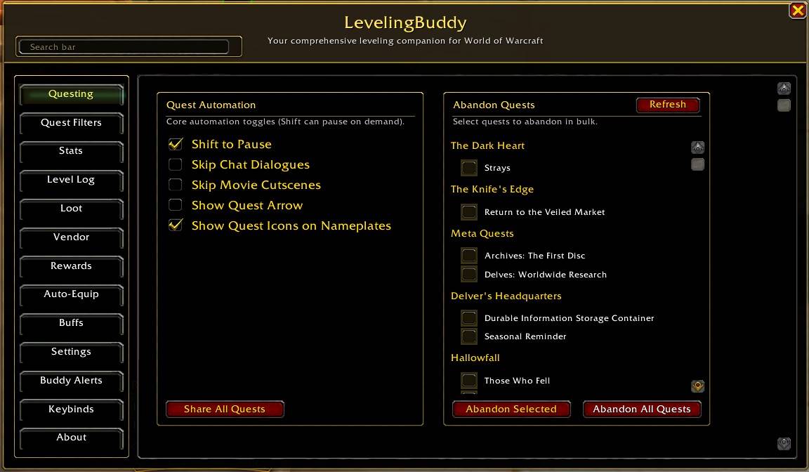 This is a breakdown of the Questing tab.