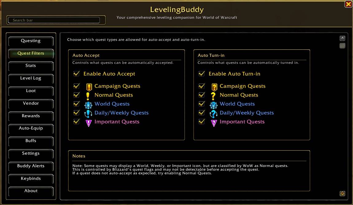 Thumbnail This is a breakdown of the Quest Filters tab.