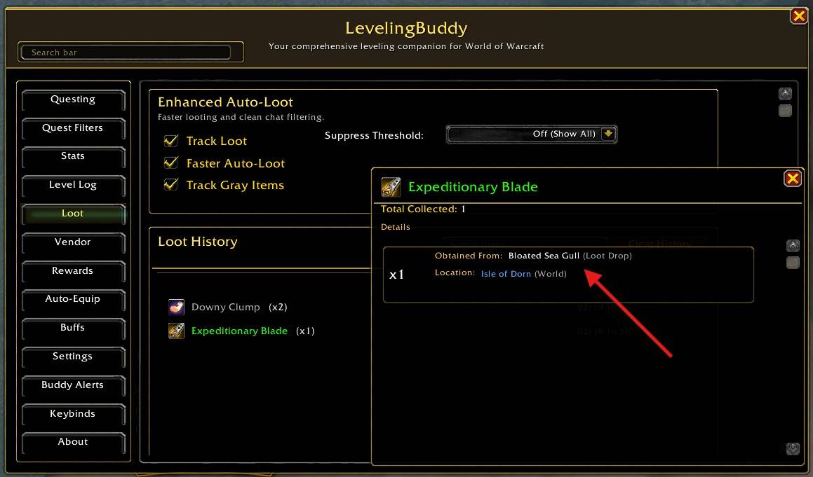 This is a breakdown of the Loot tab, where you can see how you received a specific item so you can farm it more effectively.