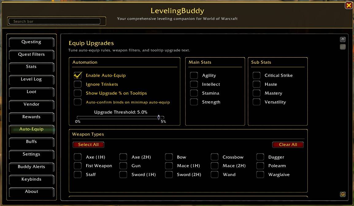 Thumbnail This is a breakdown of the Auto-Equip tab.