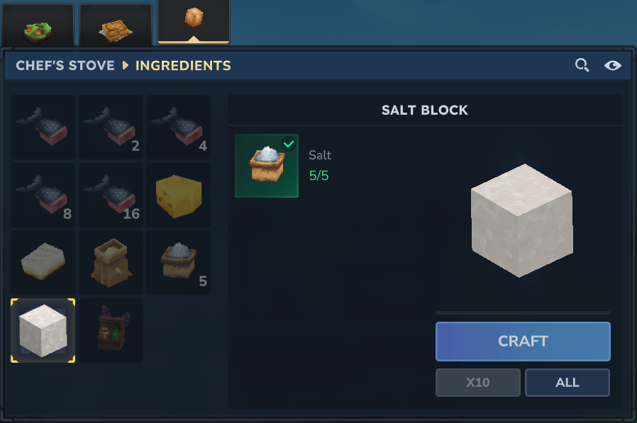 The salt block can be crafted in the Chef's Stove