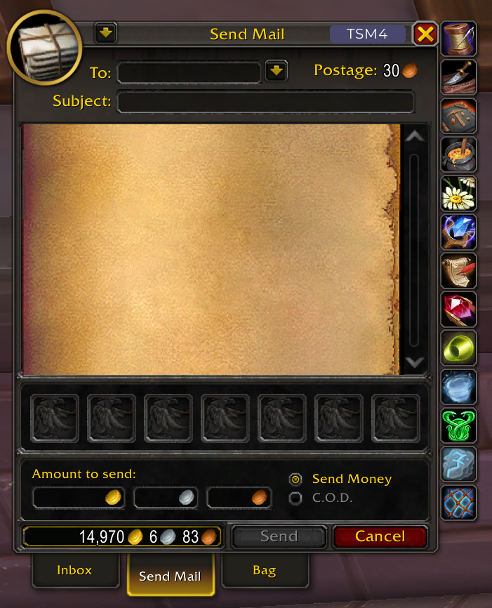 Thumbnail Send mail with profession-based Quick Attach buttons for fast item attachment. Includes address book, auto-complete, and C.O.D. support.