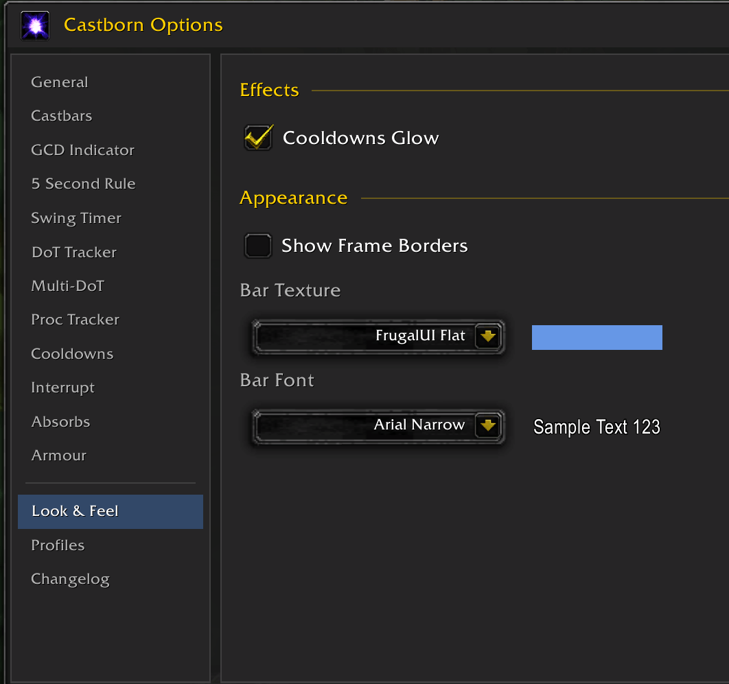 Thumbnail Change bar textures, fonts, and enable glow or frame borders.