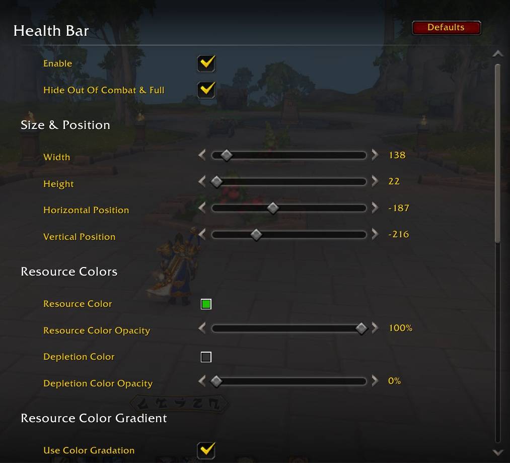 A view of the options pane (found within the games Options > Addon tab)