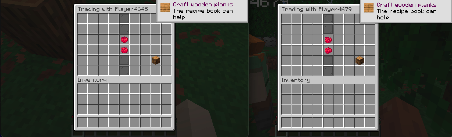 After accepting the trade, items are transferred.