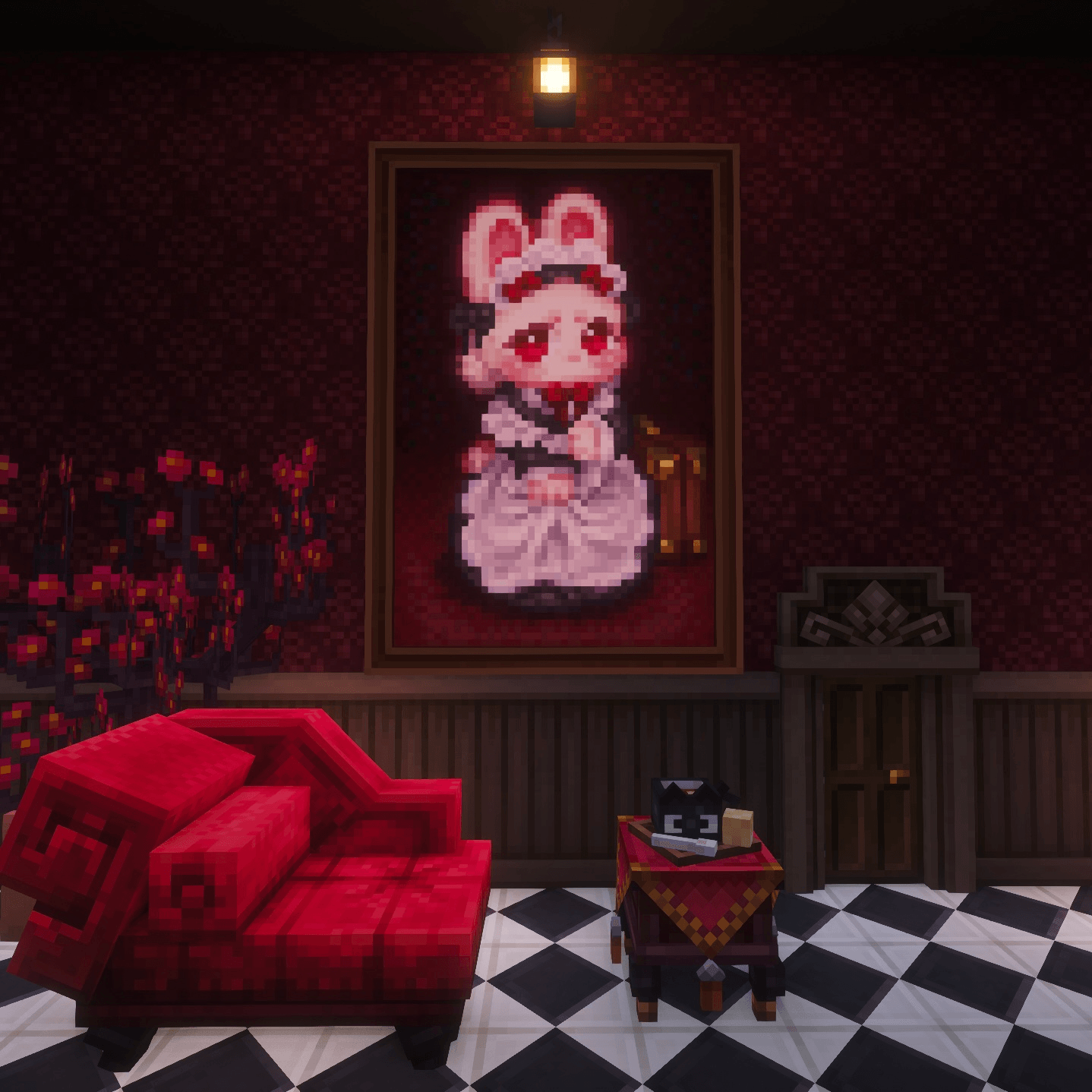 A classic room with a portrait of a rabbit maid