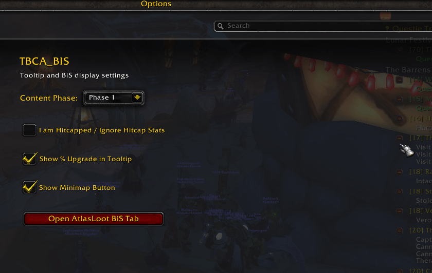 TBCA BIS: Best in Slot Tooltips, EPV GearScore,  AtlasLoot+,Talents, Remote Gear Share/Inspect, Simple Gear rack