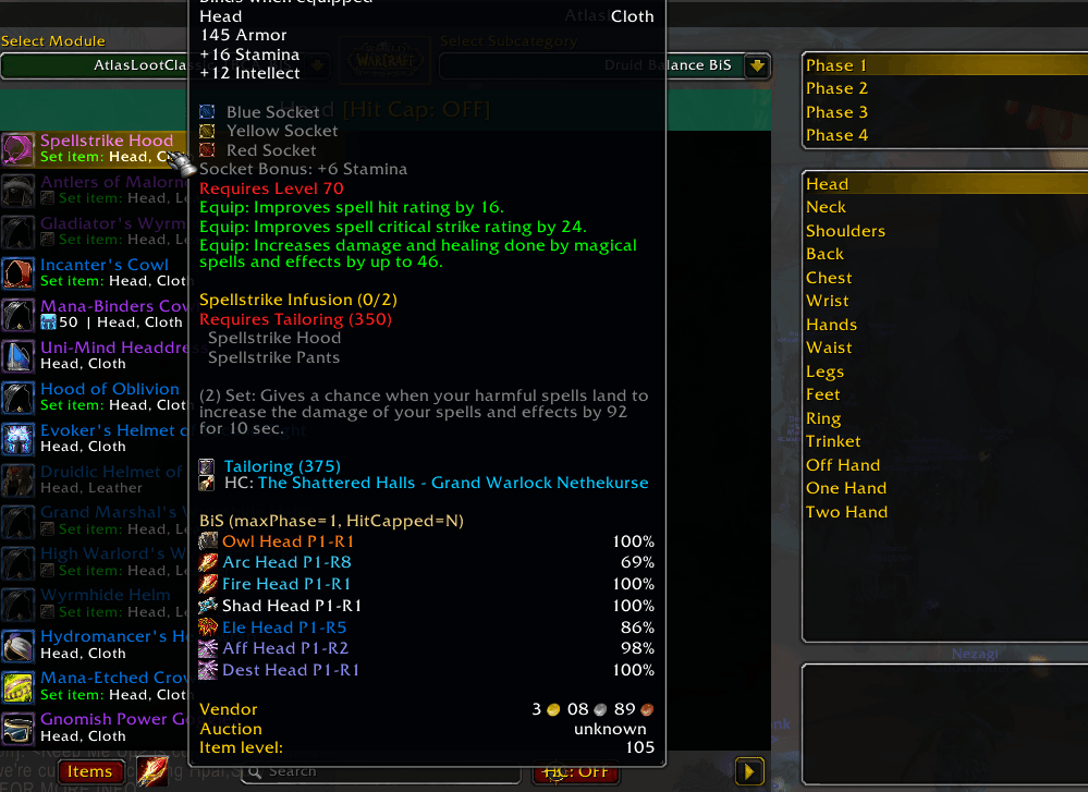 TBCA BIS: Best in Slot Tooltips, EPV GearScore,  AtlasLoot+,Talents, Remote Gear Share/Inspect, Simple Gear rack