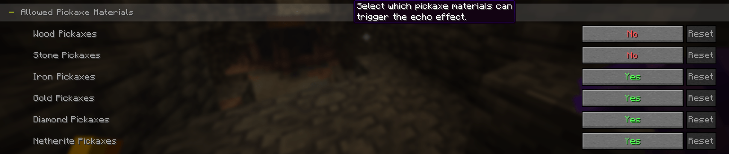 Thumbnail Total control over your progression. Choose exactly which pickaxe tiers are allowed to trigger the echo effect. 🪓