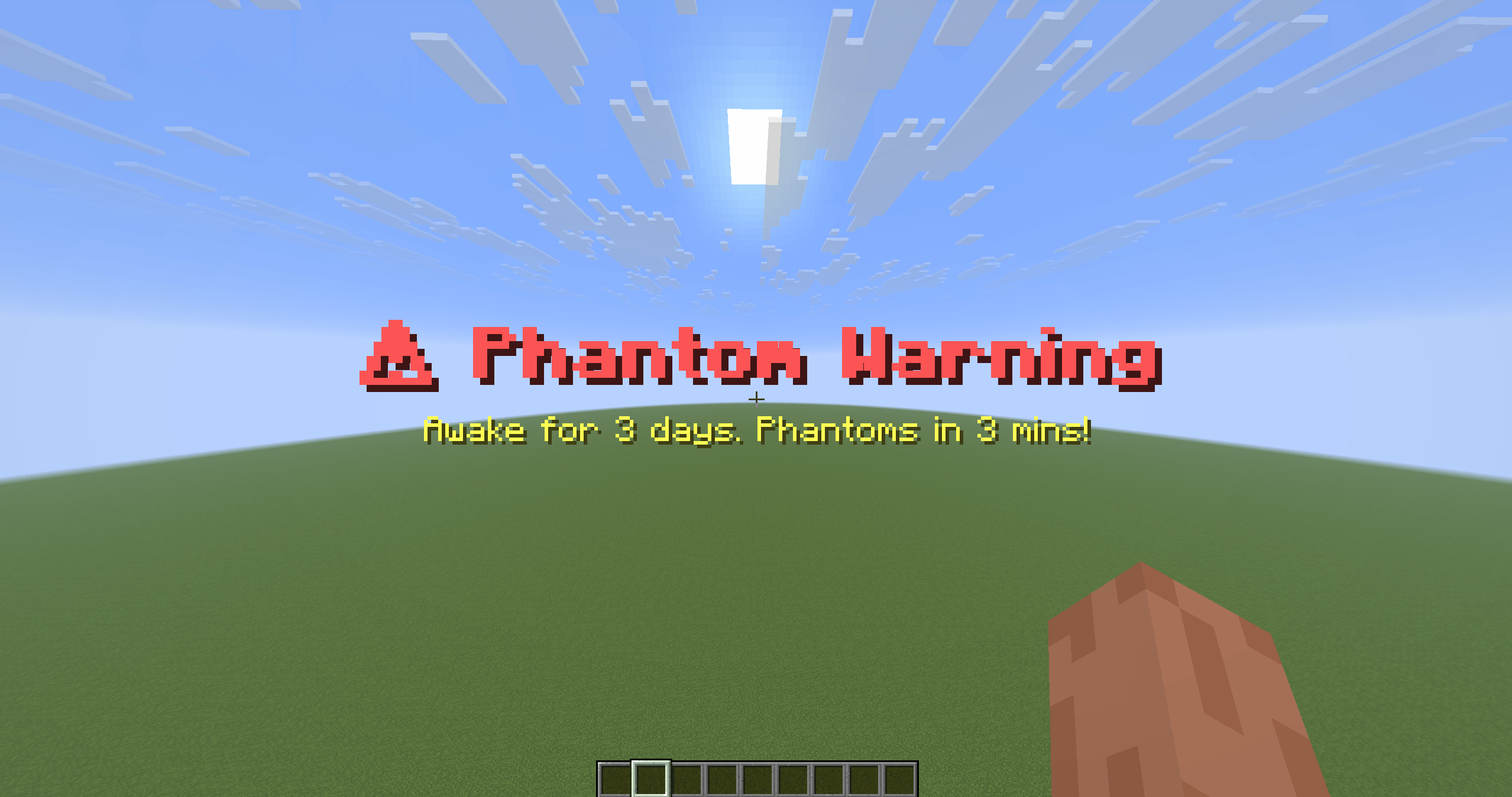 The core feature of the mod. Get a clear, unmissable on-screen warning exactly 3 minutes before phantoms start spawning on your 3rd sleepless night. 👻