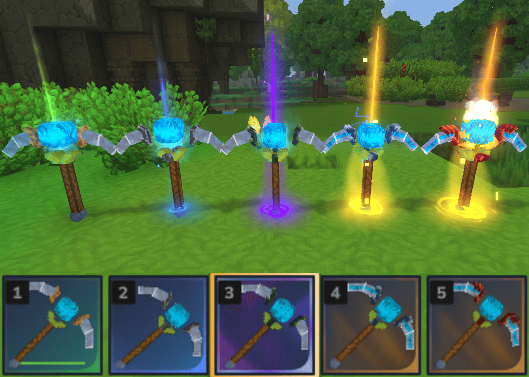 AlternMite Pickaxe rarities and ingame.png