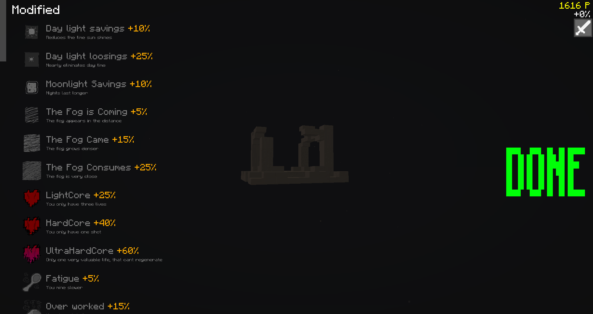 Shows all availiable modifiers