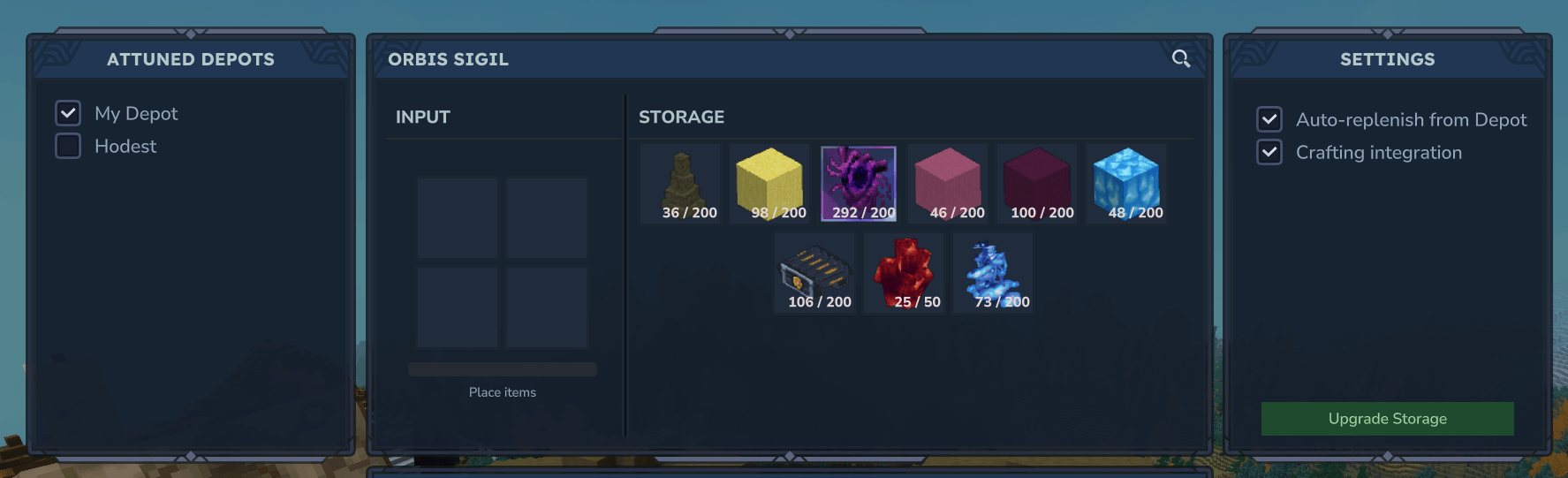 Orbis Sigil/Depot Storage UI