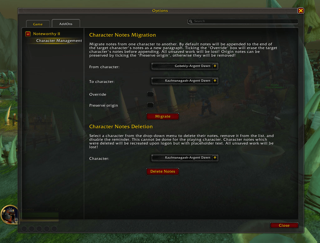 Noteworthy II notes settings page Noteworthy II notes settings page