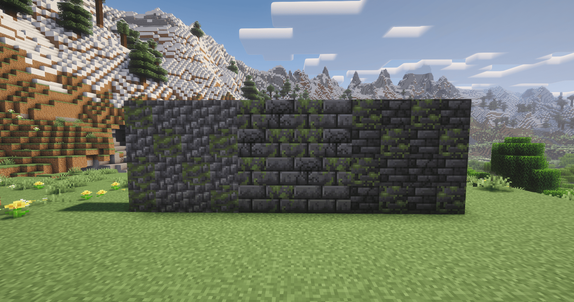 Thumbnail Mossy cobbled deepslate, mossy deepslate bricks, and mossy deepslate tiles.