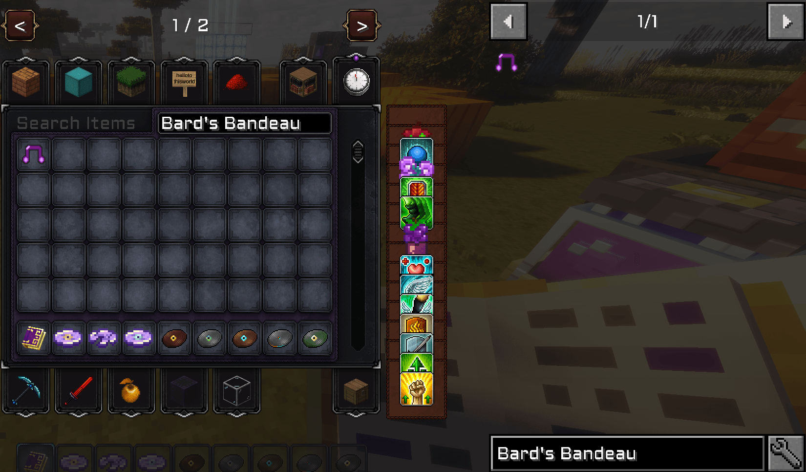 Thumbnail Bard's Bandeau appearing in JEI, and the Creative items interface.