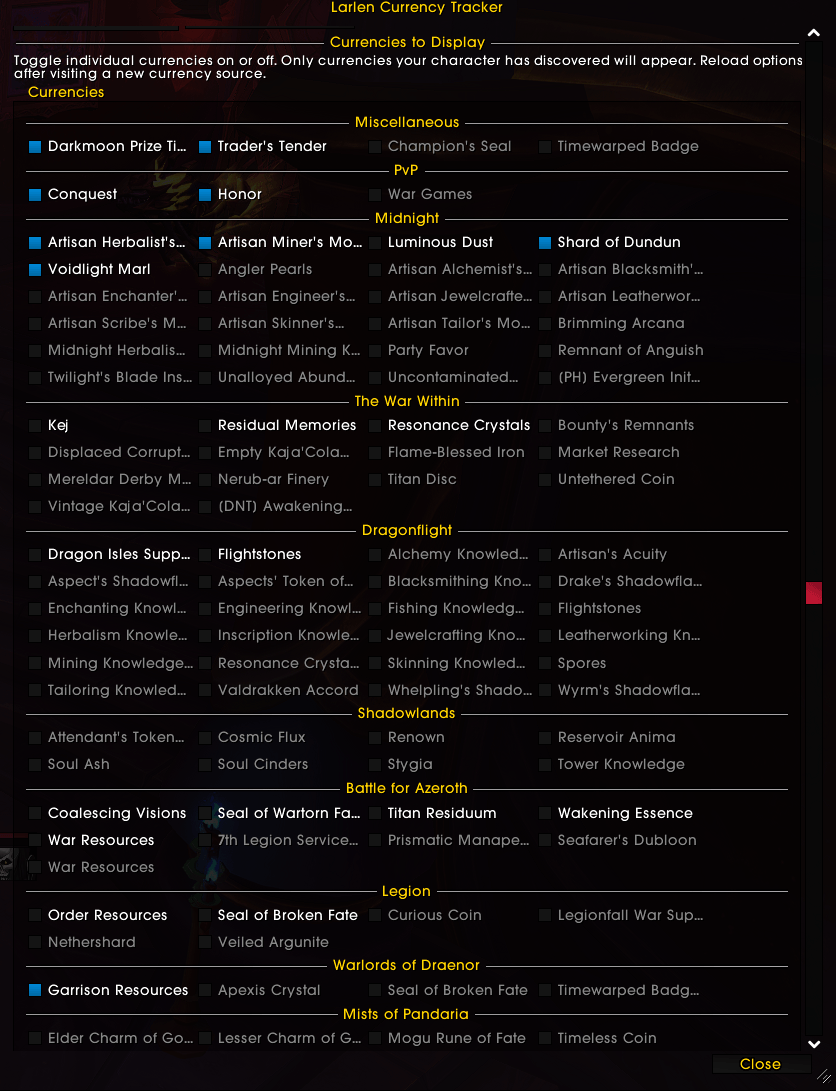 Thumbnail Choose currencies you want to see, from any expansion!